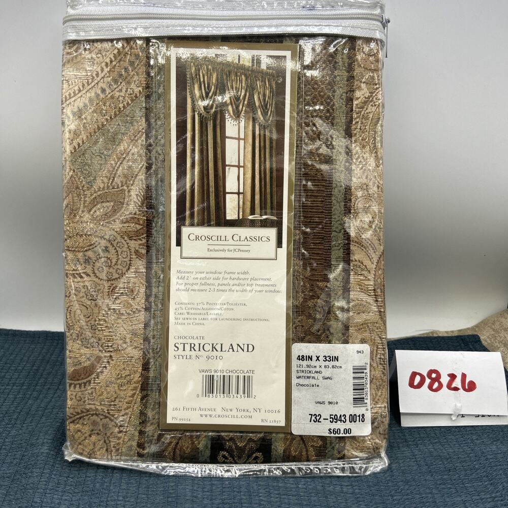 Croscill Classics 1 Waterfall Swag Valance 48x33 Style 9010 Chocolate Strickland